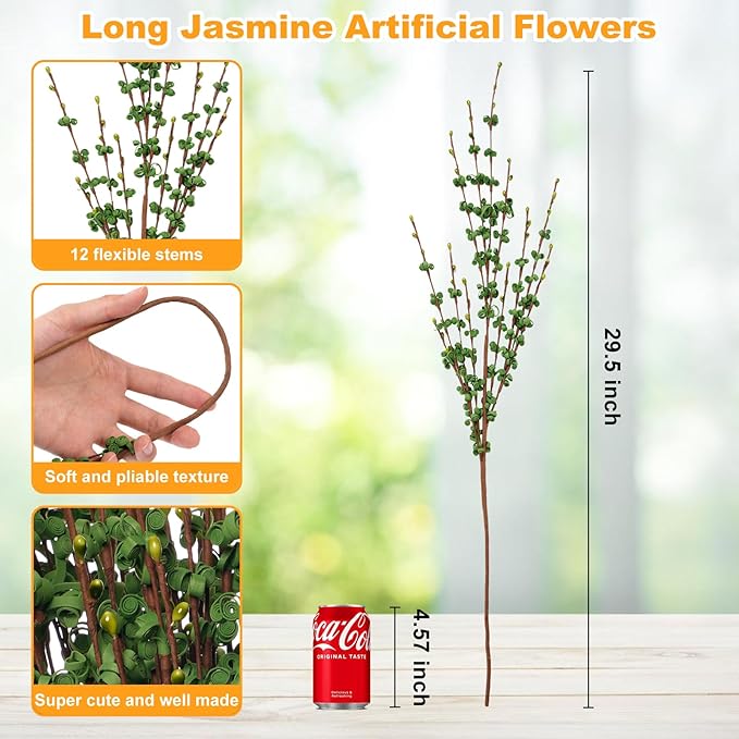 5 Pcs 29.5" Long Jasmine Fake Green Flowers Dry Branches for Home Office DIY Floral Art Plant Wedding Table Centerpieces Yard Summer Outdoor Party Decoration