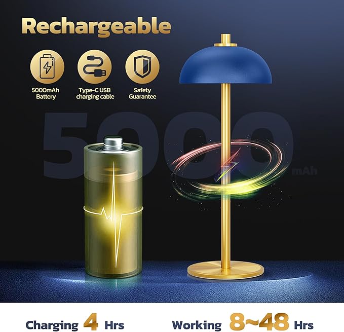 2 Pack Cordless Table Lamp, 5000mAh Portable Rechargeable Table Lamp, 3 Color Modes Stepless Dimming Table Light with Memory Function, for Dinner, Patio, Home, Restaurant.(Blue)