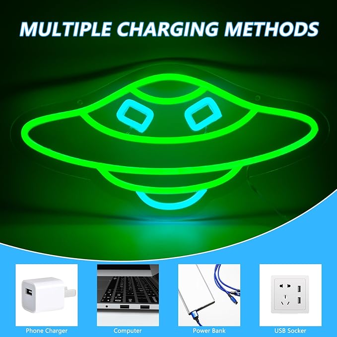 UFO Neon Sign for Wall Decor Studio Room Led Lights, Alien UFO Decor Neon Signs Aesthetic Operated Light for Door Decorations, Bedroom Accessories Neon Sign