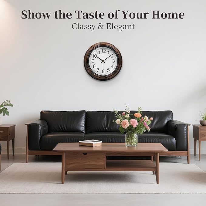 TAHEAT 8.5 Inch Wall Clock, Battery Operated Silent Non Ticking - Vintage Gold Copper Kitchen Clock for Living Room, Bedroom, Office, Bathroom - Easy to Read Retro Decorative Wall Clocks
