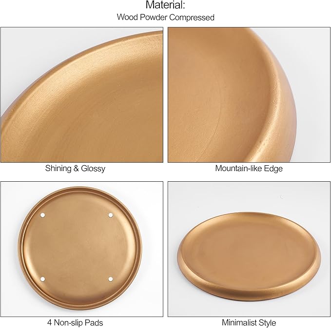 DN Decoration Gold Decorative Tray, 14 Inch Large Gold Tray, Round Wooden Trays for Home Decor, Coffee Table Trays Decor for Perfume, Jewelry, Living Room, Table Centerpiece, Bathroom, Ottoman
