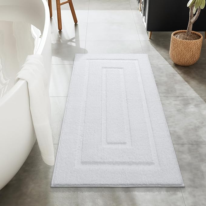 HOMORE Bathroom Rug 24x48 Inch Soft Absorbent Bathroom Runner Rug, Washable Bath Rugs Long Non Slip Bath Mat for Shower Tub,White