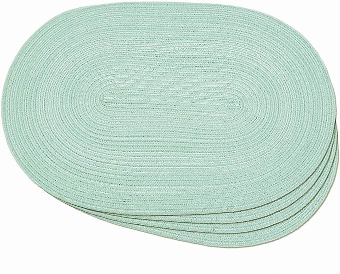 Noctiflorous Oval Braided Placemats Set of 4 Woven 12x18 Inch Non Slip Washable Heat Resistant Place Mats Round Tablemats for Dining Kitchen Party Daily Table Decor Dinner Mats (14 Mint Green, 4)