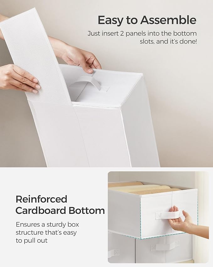 SONGMICS Set of 2 Large Size Wardrobe Clothes Organizers, 6-Compartment Foldable Drawer Organizers with Handles, 16.5 x 11.8 x 6.7 Inches, for Pants, Sweaters, Jeans, Cloud White URUS009W02