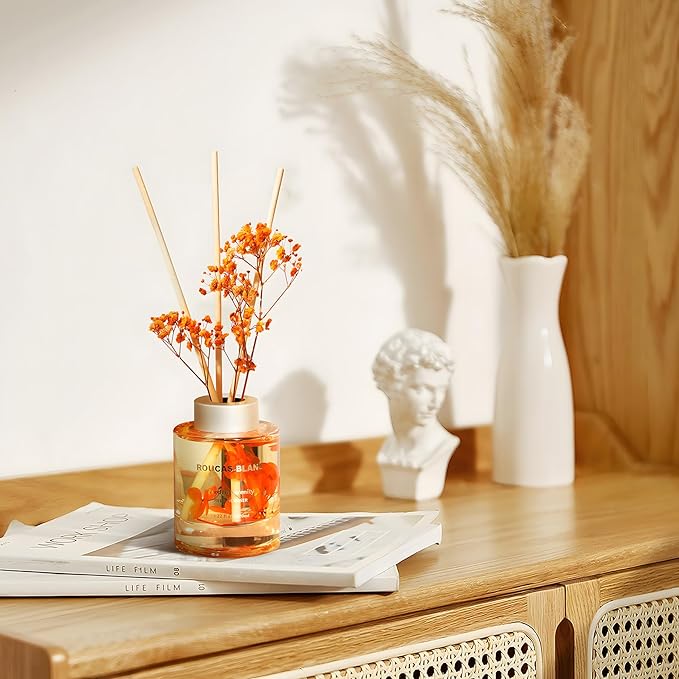 ROUCAS BLANC Reed Diffuser Set with Preserved Flowers, Gardenia and Jasmine Scented Diffuser with Sticks, Room Decor & Bathroom Decor, Aromatherapy Home Fragrance Diffuser Gift (Garden Serenity)