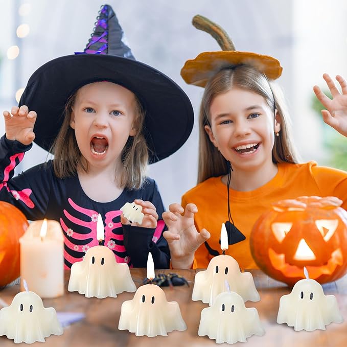 Jutom 10 Pieces Halloween Ghost Candles Burning Candles 2.17 x 1.77 Inches Soy Wax White Halloween Party Decorations
