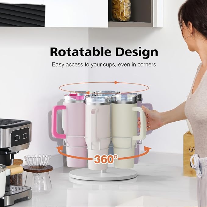 Water Bottle Organizer for Stanley 40 oz, Rotating Stanley Cup Organizer Holder, Tumbler Organizer Holder, Stanley Cup Accessories, Easy to Install, White๏ผPatented Product๏ผ