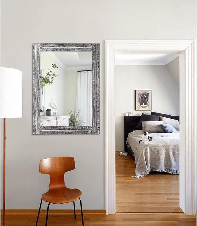 AAZZKANG Rustic Mirror Large 26"x18" Wood Framed Wall Mirrors Rectangle for Bedroom Bathroom Farmhouse Living Room Home Entryway Hanging