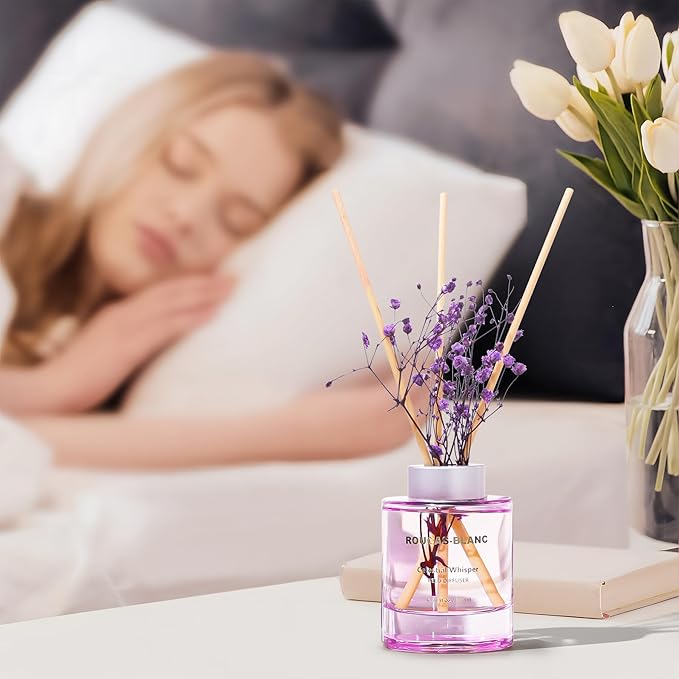 ROUCAS BLANC Reed Diffuser Set with Preserved Flowers, Lavender Scented Diffuser with Sticks, Room Decor & Bathroom Decor, Aromatherapy Home Fragrance Diffuser Gift Set (Purple Lavender)