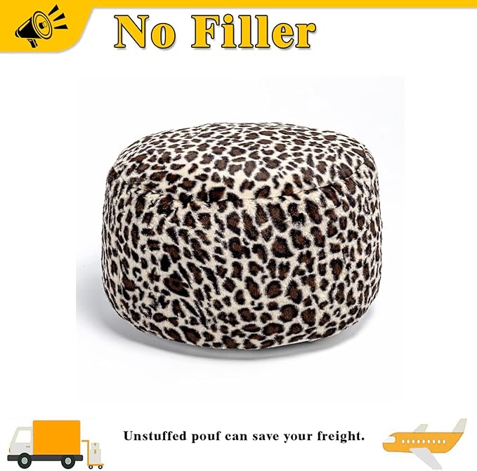 Asuprui Animal Pouf Ottoman Unstuffed Ottoman Foot Rest Round Fuzzy Pouf Seat Bean Bag Foot Rest Foldable Floor Chair Storage for Living Room Bedroom Leopard Print