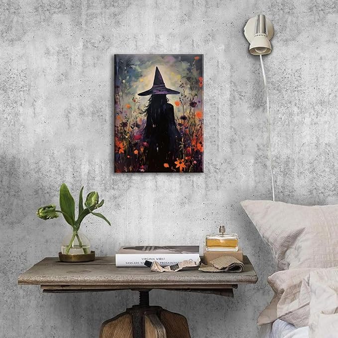 ILLBDR Halloween Vintage Witchy Wall Art Prints Creepy Gothic Dark Moody Pictures Decor Dark Academia Witches Victorian Painting Canvas Posters Bedroom Bathroom 12x16 inch Framed