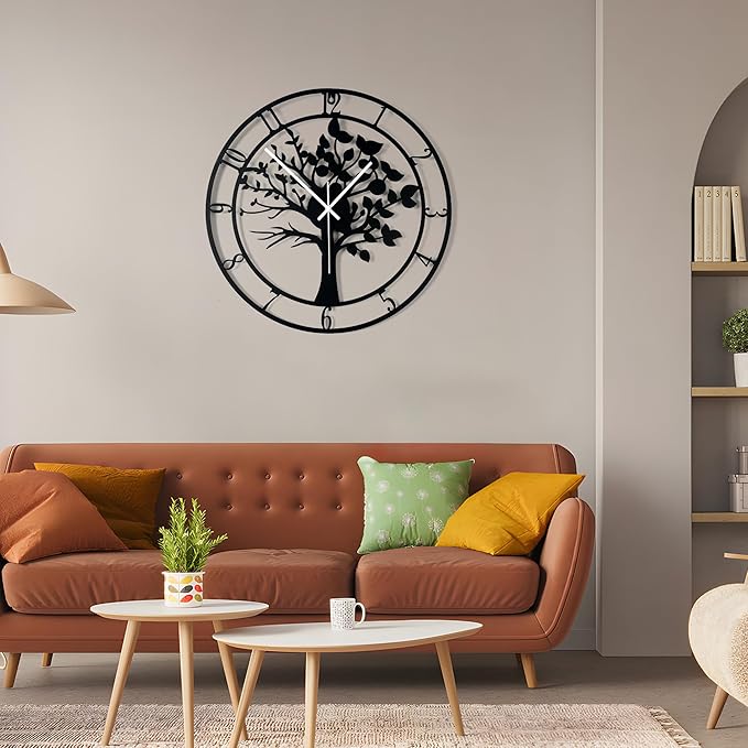 16inch/40cm Tree of Life Wall Clock for Bedroom Living Room Battery Operated Metal Decorative Analog Silent Analog Non Ticking Clocks Room Wall Decor (Tree of Life, 16 inches)