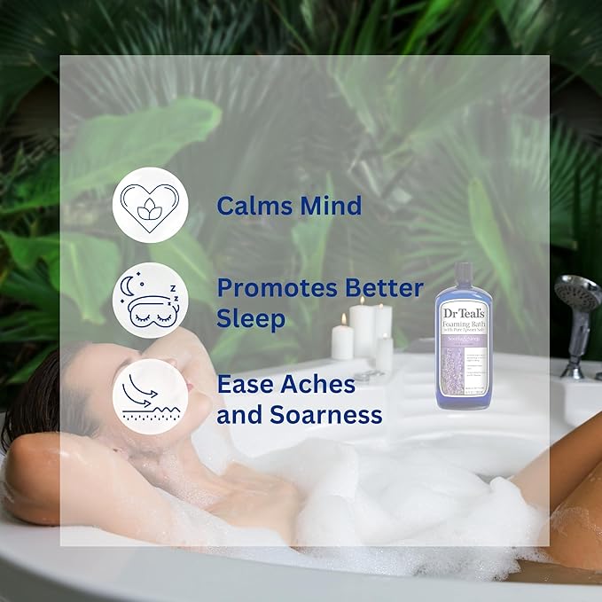 Dr. Teal's Lavender Foaming Bath 34 oz (Pack of 2) with Variety Junction Premium Bath and Shower Sponge, Soothing & Relaxing, Bubble Bath, Soaking Bath, Men's and Women's