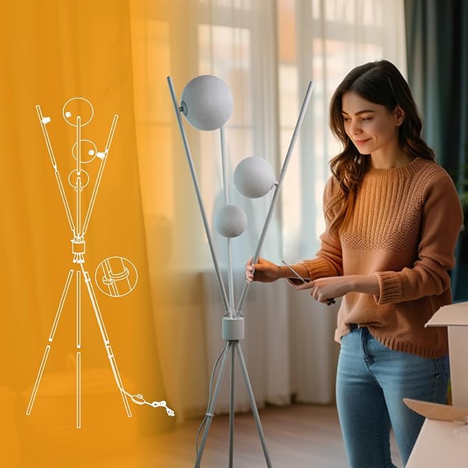 3D Printed Tall Standing Lamp - Modern Moon Floor Lamp with Remote for Living Room, Bedroom, Office