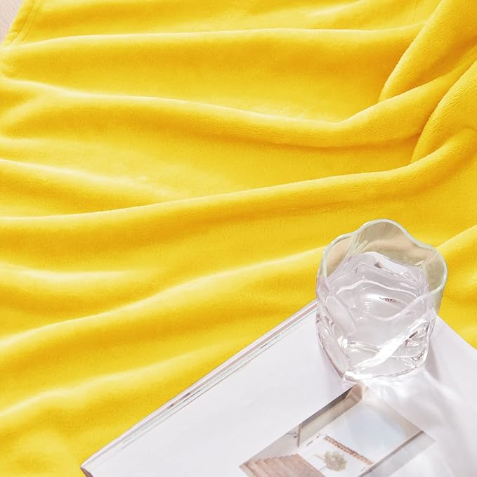 Exclusivo Mezcla Extra Large Fleece Throw Blanket for Couch, Sofa, 300GSM Super Soft and Warm Blankets, Vibrant Yellow Throw All Season Use, Cozy, Plush, Lightweight, 50x70 Inches