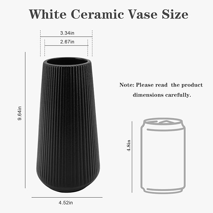 Black Ceramic Vase, GUKJOB Cute Flower Vase for Pampas Grass, Home, Living Room, Dining Table, Farmhouse, Office Decor, Bedroom, Table, and Kitchen Shelf (XL Black)