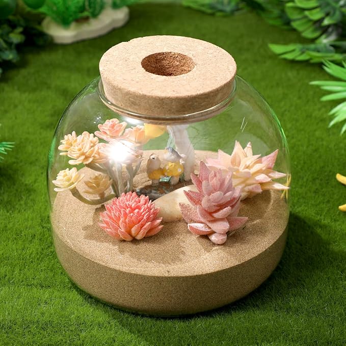 iplusmile Glass Plant Terrarium Jar, Tabletop Succulent Planter Easter Candy Cookie Jar, Cute Canister Round Fish Bowl Vase Sealed Glass Bottles Vial with Cork Top for Craft