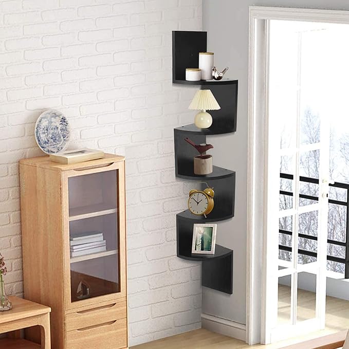 AZL1 Life Concept 5 Tier Shelves for Wall Storage, Easy-to-Assemble Floating Wall Mount Shelves for Offices, Bedrooms, Bathrooms, Kitchens, Living Rooms and Dorm Rooms