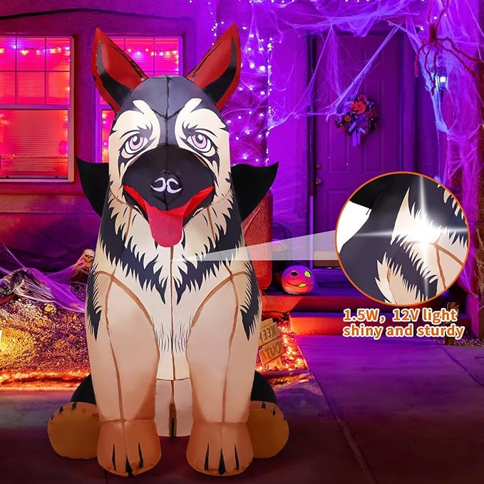 COMIN 4 FT Inflatables German Shepherd Dog with Bat Wing Outdoor Blow Up Decorations with Built-in LEDs for Thanksgiving Christmas Halloween Yard Indoor Party Garden Lawn