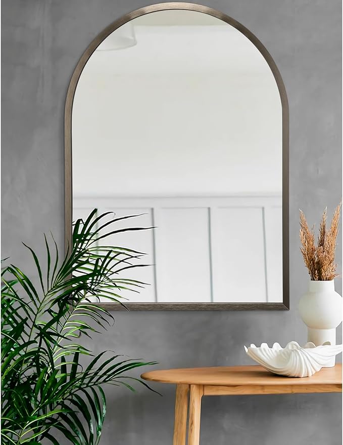 Large Arch Bathroom Mirror, Metal Frame Wall Mounted Mirror Coffee Vanity Wall Mirror for Bedroom, Entryway, Living Room Vanity 36"x24"
