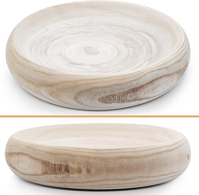 Wooden Decorative Bowls, 13 Inch Round Paulownia Wood Centerpiece Bowls for Home Decor, Natural Fruit Bowl for Coffee Table, Key Tray for Entryway Moss Holder (Wooden)