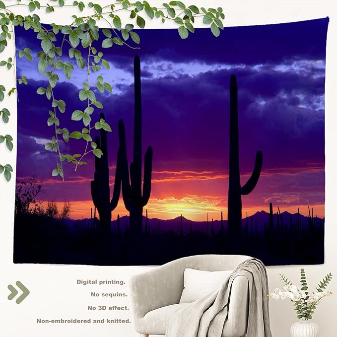 BaoNews Purple Nature Sunset Tapestry, Red Western Southwestern Large Wall Hanging Polyester Tablecloths Tapestry Bedroom Room Living Room Dorm 30 X 40 Inches