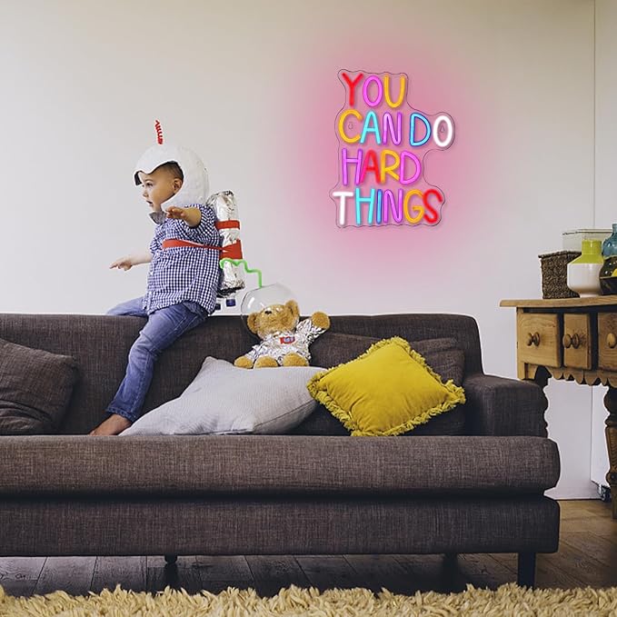 You Can Do Hard Things Neon Sign - Dimmable LED Neon Signs for Wall Art, Kids Room Decor, USB Powered Neon Light for Bedroom, Birthday Party, Classroom Backdrop