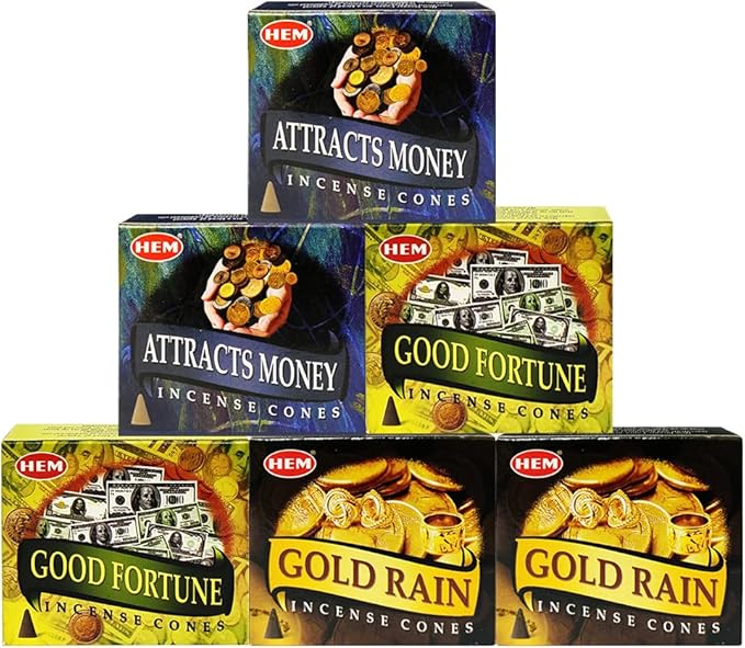 Attracts Money Good Fortune Gold Rain Incense Cones & Holder Bundle Variety Pack From Hem Trumiri Insense Insence