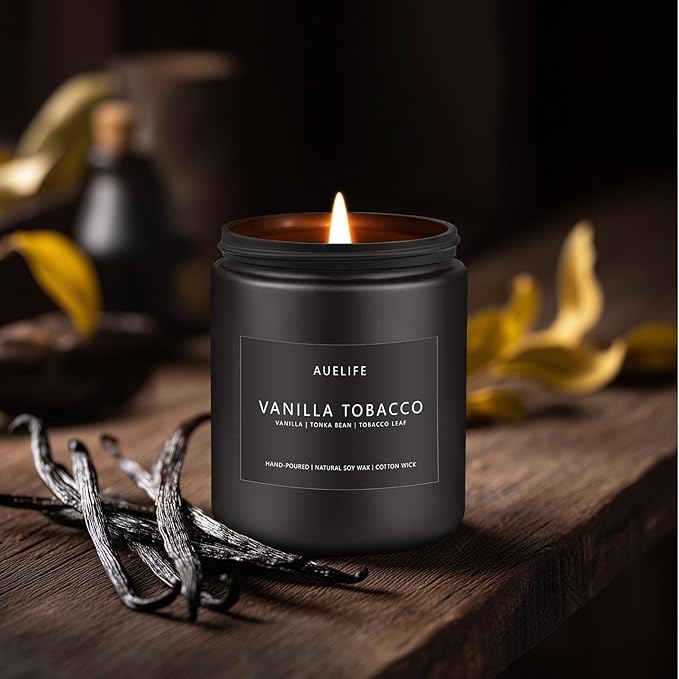 Vanilla Tobacco Candle for Men | Masculine Scented Soy Candles for Fathers Day - Home Fragrance for Dad & Boyfriend, Aromatherapy Gifts for Men - 7oz Black Jar, Long-Lasting Luxury Decor