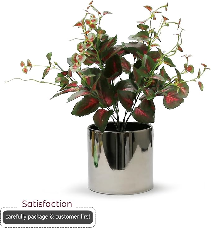 WGVI Silver Ceramic Cylinder Vase Width 6.5" Height 6", Flower Arrangements, Candle Holder, Terrarium Planter Pot, Storage Container Organizer, Pen Brush Holder, Smooth Silver Tabletop Decor, 1 Pc