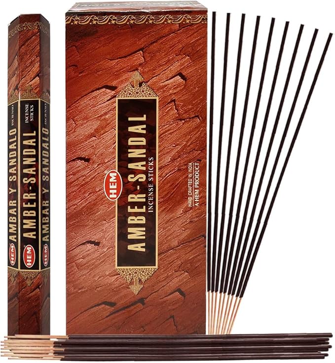 Amber Sandal Incense Sticks and Incense Stick Holder Bundle Insence Insense Hem Incense Sticks