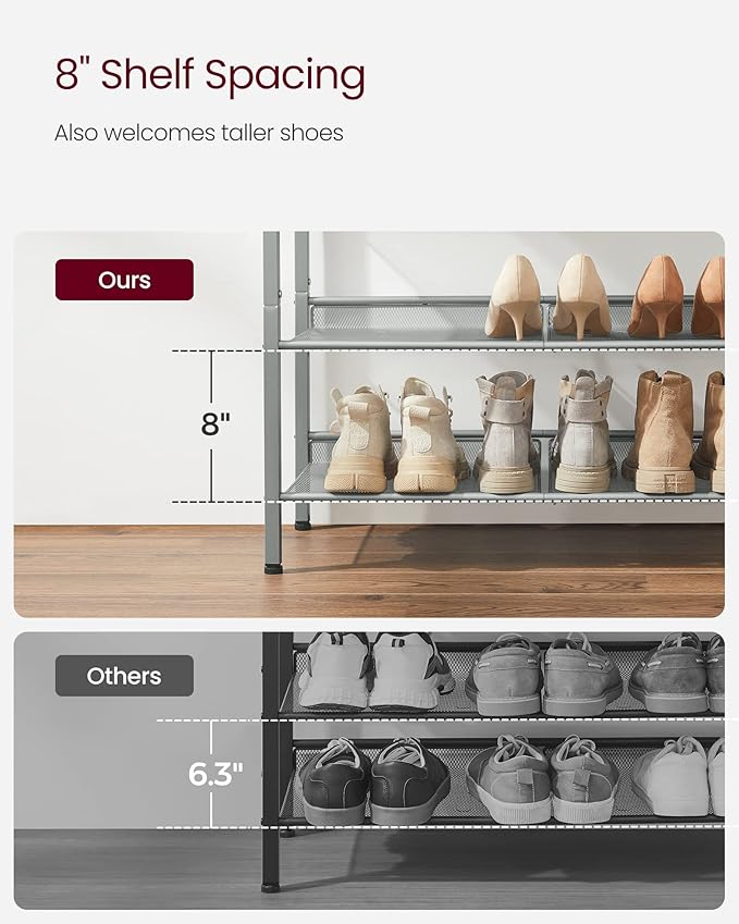 VASAGLE Shoe Rack for Entryway, 5-Tier Shoe Rack Organizer with Storage Shelves and Spacious Top, Freestanding, Adjustable, Industrial, Charcoal Grey and Metallic Silver ULBS038E22
