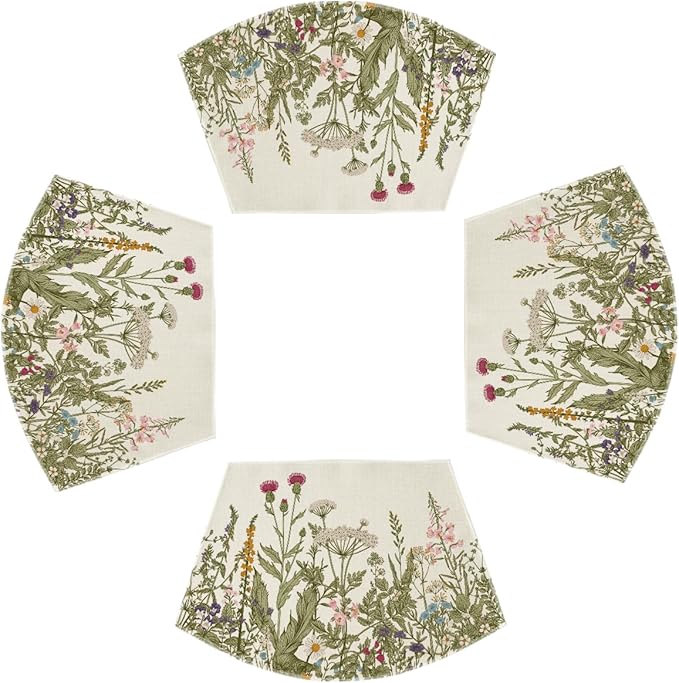 Artoid Mode Wild Flower Round Table Summer Wedge Placemats Set of 4, Seasonal Kitchen Dining Table Decoration for Indoor Party Home