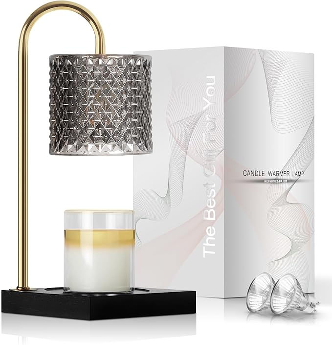 Candle Warmer Lamp, Candle Lamp Wax Warmer Heating Lamp, Timer & Dimmer 7-Levels, Fits Cup Jar Candles, Candle Top Melting, Crystal Candle Heater Lamp for Scented Wax, Elegant Home Decor, Black Glass
