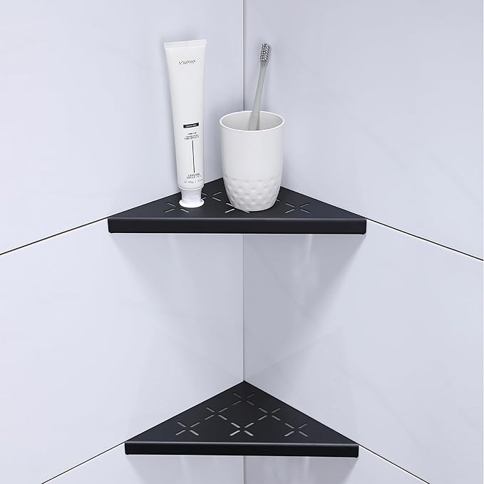 8" Corner Shower Shelf, 2-Pack Shower Shelves SUS304 Stainless Steel Bathroom Shelves for Tile Walls, Recessed Corner Shelf Organizer Rack, No Drilling (Matte Black)