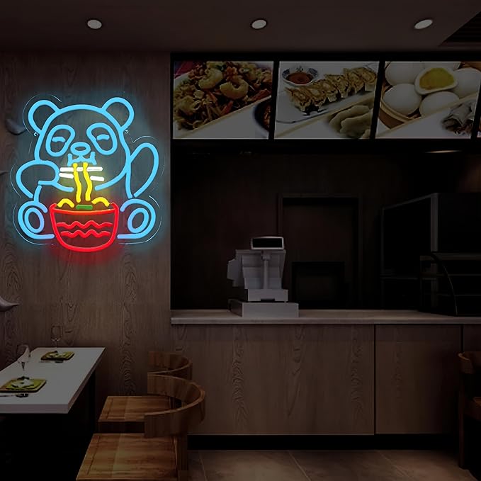 Panda Eating Noodles Neon Sign Panda Ramen Sign for Room Wall Decor Dimmable LED Neon Light for Bar Restaurant Music Concert Man Cave Game Room Wall Art 11.6"×12.4"
