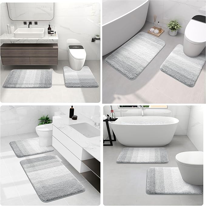 Arotive Microfiber Bathroom Rugs, Shaggy Soft and Absorbent Bath Rug, Non-Slip, Thick Plush Machine Washable Dry Bath Mats for Bathroom, Tub and Shower, 59x17, Light Grey