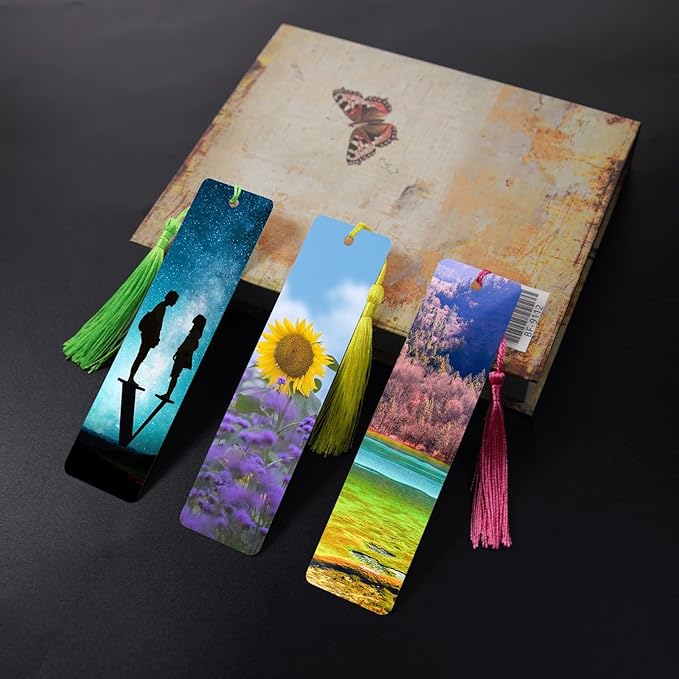 120 Pcs Sublimation Bookmark Blank Heat Transfer Aluminum Metal Bookmarks Bulk DIY Bookmarks with Hole and Colorful Tassels for Crafts,Personalized Tassels Blank Bookmarks
