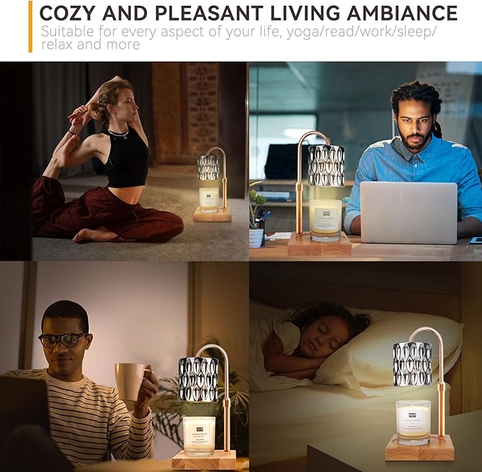 Candle Warmer Lamp with 3 Bulbs, Adjustable Height Dimmable Candle Warmer with Timer, Compatible with Large Jar Candles, Candle Lamp with Charming Gift Box Ribbon for Her/Him