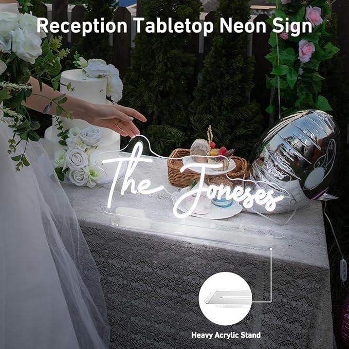 Tabletop Custom Neon Sign for Wedding, Personalised Free Standing Last Name Neon Sign with Acrylic Base, for Wedding Reception,Festival Anniversary
