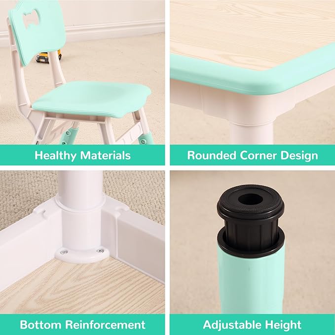 Kids Table and Chairs Set, Height Adjustable Desk With 4 Seats for Ages 2-10,Arts & Crafts Table,Graffiti Desktop, Non-Slip Legs, Max 300lbs, Children Multi-Activity Table for Classrooms,Daycares,Home