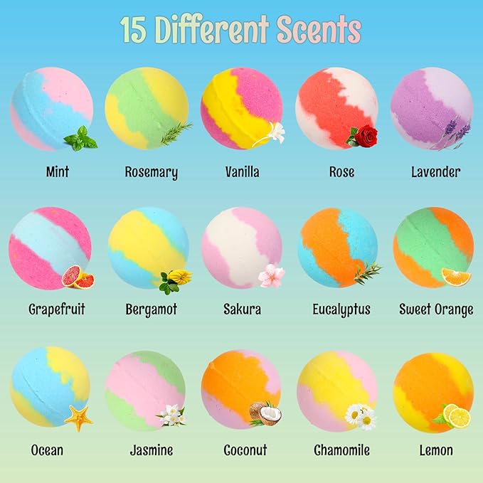 Bath Bombs with Toys Inside - 15pcs Bath Bombs with Glow in The Dark Surprise Inside, Natural and Colorful Bubble Bath Fizz for Kids, Gift Set for Birthdays, Halloween and Christmas