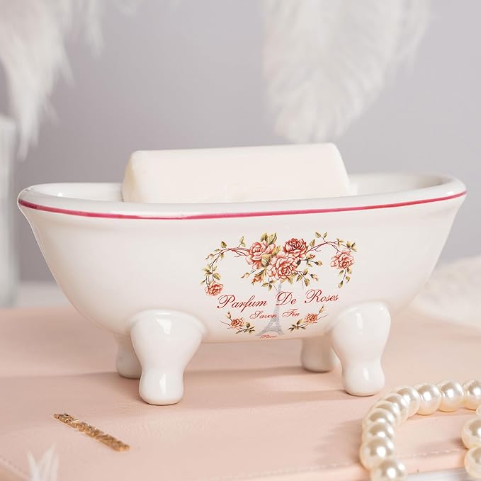 1 Piece 5.7"" Mini Ceramic Clawfoot Double Ended Bathtub Soap Dish Vintage Decortative Soap Dish (Style 01)