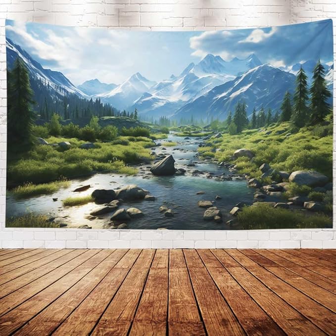 EMMTEEY Landscape Tapestry Hanging Wall Decor Small 60X40 Inch-Forest Mountains Water Scenery Durable Wall Tapestry for Living Room