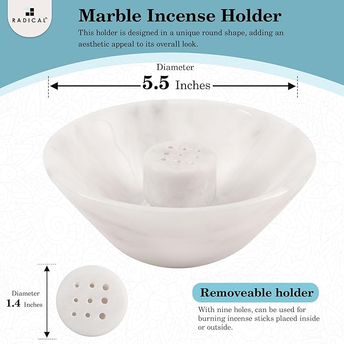 Radicaln Marble Incense Holder 5.5" Inches White Handmade Aesthetic Room Decor & Apartment Essential, Aromatherapy Holder for Incense Sticks, palo Santo Stick for Incense Burner