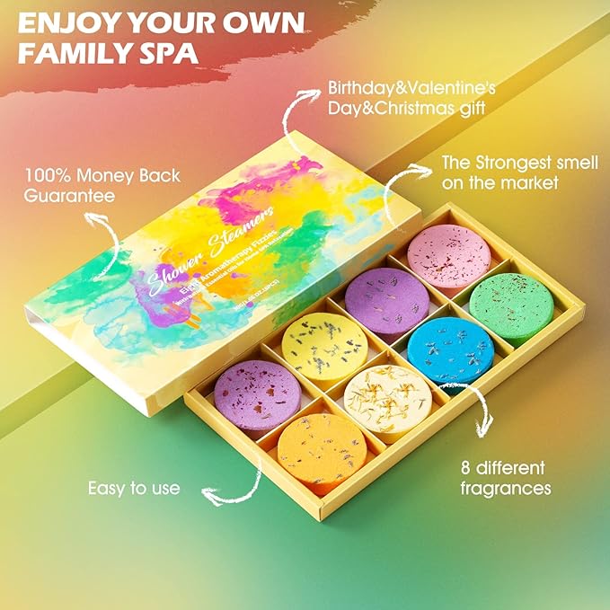 Shower Steamers Aromatherapy, 8 Pack Shower Bombs Gift Set with Essential Oil Lavender Coconut Shower Tablets for Women Men Home Spa Mothers Day Gift Stress Relief Relaxation Gift