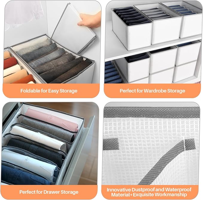 Wardrobe Closet Organizer and Storage for Clothes - 7 Grids Foldable Drawer Dividers Organizers for Jeans | Pants | Shirts | Leggings, Stackable Clothing Bins for Closets Organization (1PCS)