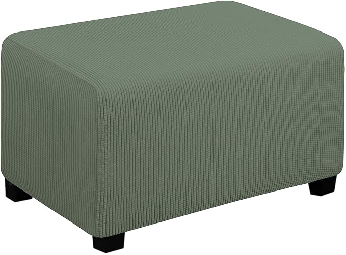 Easy-Going Stretch Ottoman Cover Folding Storage Stool Furniture Protector Soft Rectangle slipcover with Elastic Bottom(Ottoman Small,Greyish Green)