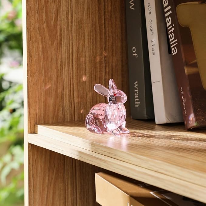 Crystal Rabbit Figurine Faceted Glass Bunny Statue Pink Ornament Animal Collectible Sculpture Handscraft Paperweight Home Decor
