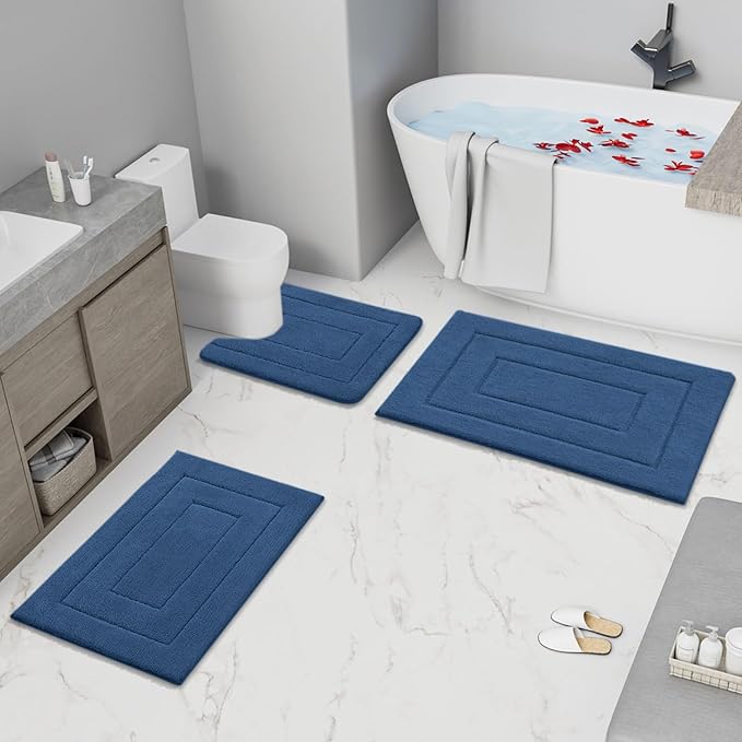 Buganda Bathroom Rugs, 59" x 24", Soft and Absorbent Microfiber Bath Rugs, Non-Slip Shaggy Shower Carpet, Machine Wash Dry Bath Mats for Bathroom Floor, Tub and Shower, Navy